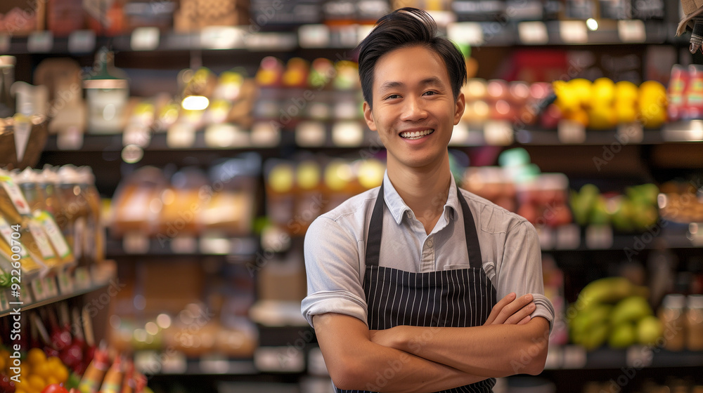 Smiling male asian seller in health food store
Smiling male asian seller in health food store
