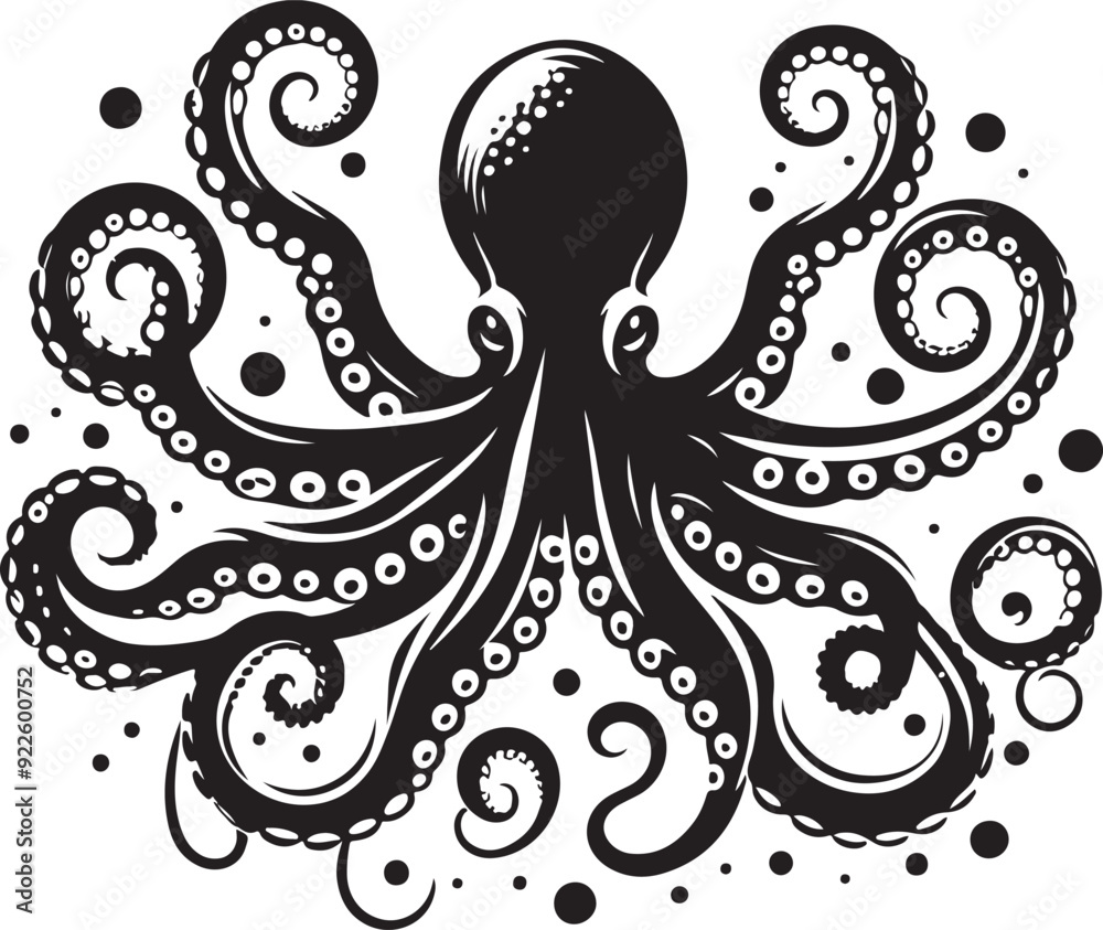 Octopus Silhouette Vector Illustration On Isolated White Background Octopus Silhouette Vector Illustration On Isolated White Background