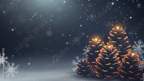 Enchanting Winter Night with Illuminated Pine Cones and Snowflakes