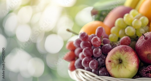 Fresh Assortment of Colorful Fruits Displayed on a Table With Soft Background...