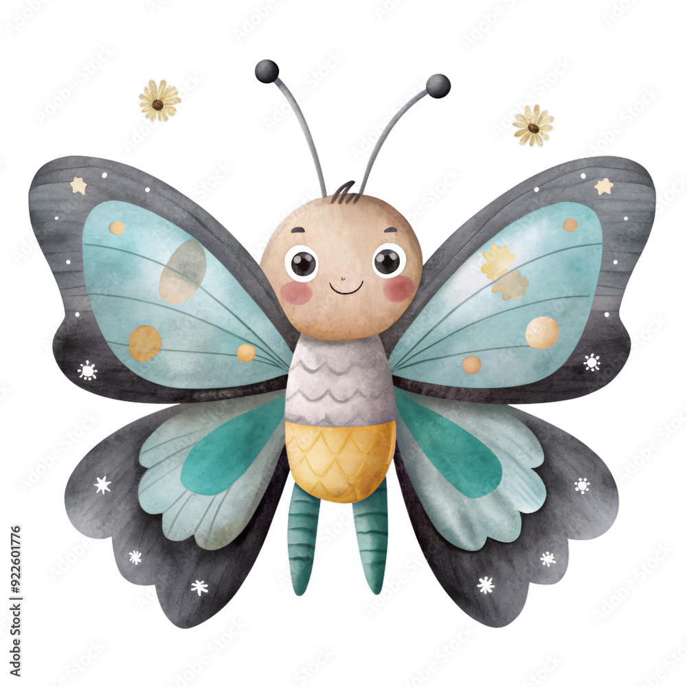 cute butterfly watercolor illustration for kids clothes and prints