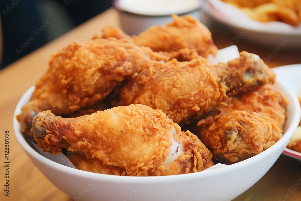 Freshly made fried chicken served in a white bowl Freshly made fried chicken served in a white bowl
