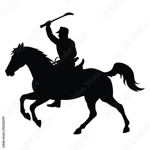 a cavalry soldier ride on horseback swinging blade weapon vector silhouette 
