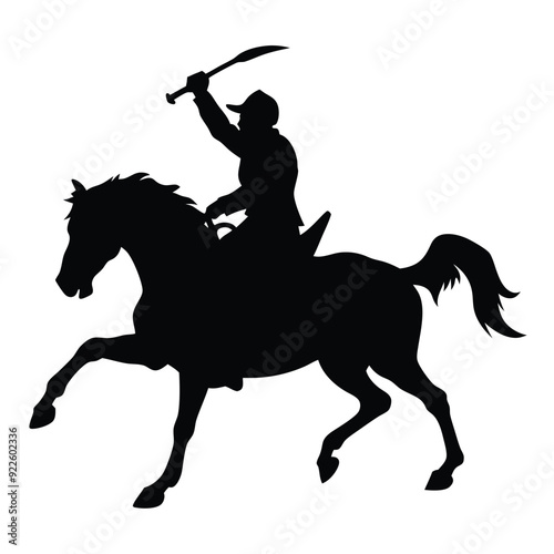 a cavalry soldier ride on horseback swinging blade weapon vector silhouette 