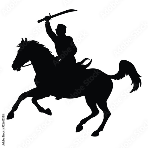a cavalry soldier ride on horseback swinging blade weapon vector silhouette 