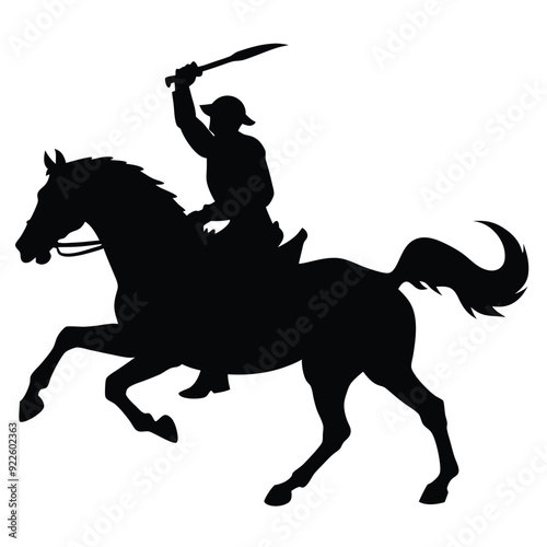 a cavalry soldier ride on horseback swinging blade weapon vector silhouette 