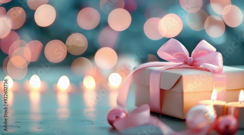 Romantic Gift Box Surrounded by Heart-Shaped Bokeh Lights at Dusk