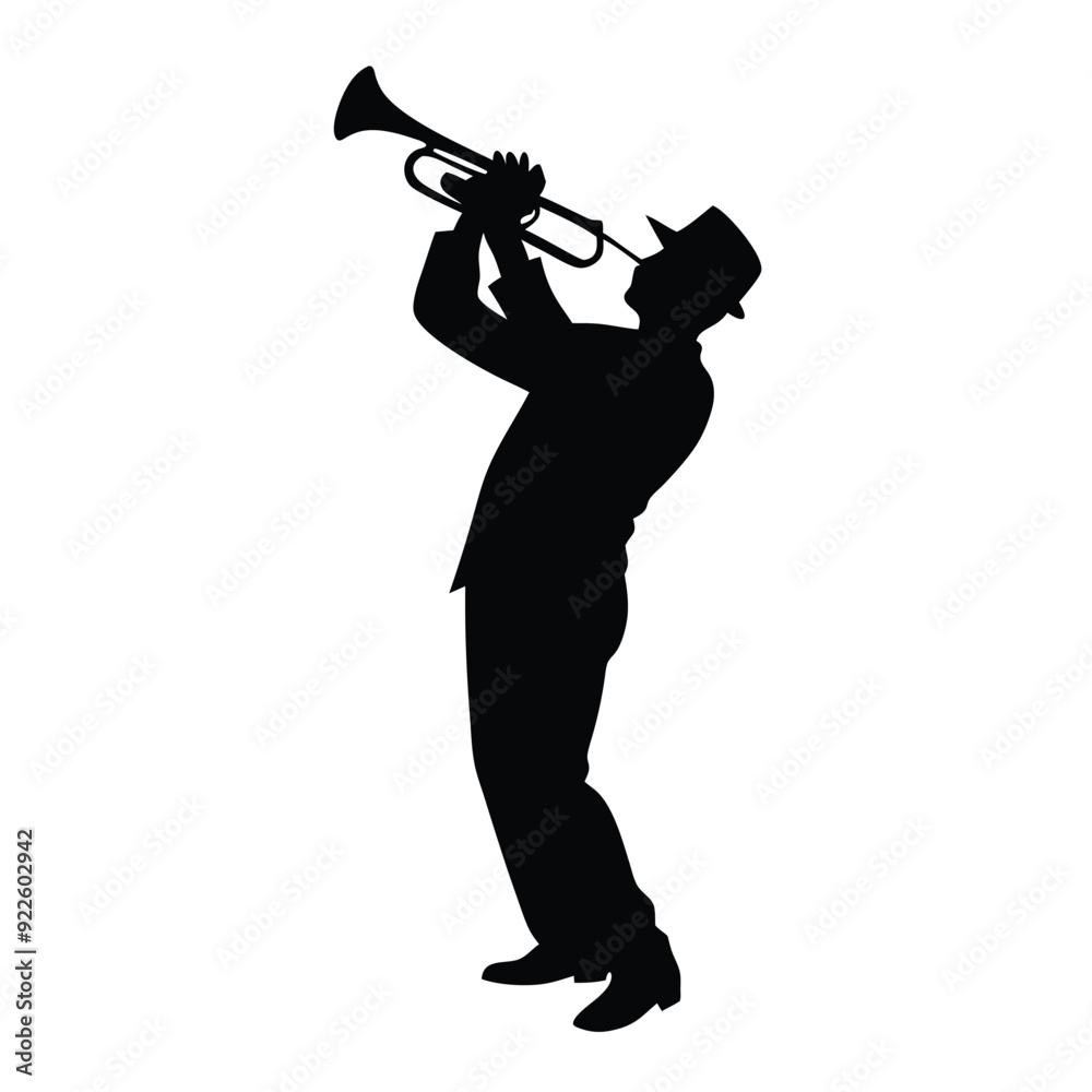 Fototapeta premium a male musician playing trumpet musical instrument vector silhouette isolated white background