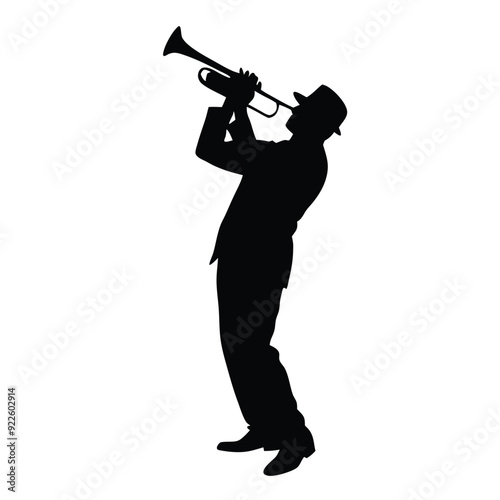 a male musician playing trumpet musical instrument vector silhouette isolated white background