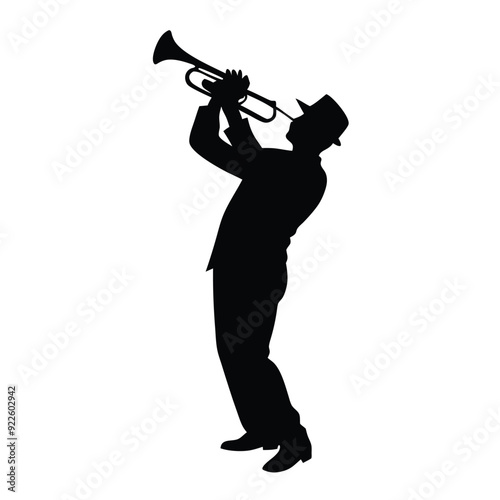 a male musician playing trumpet musical instrument vector silhouette isolated white background