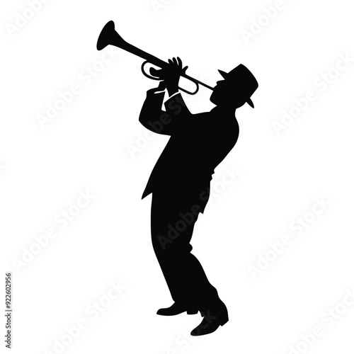a male musician playing trumpet musical instrument vector silhouette isolated white background