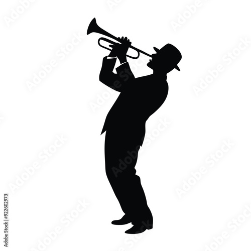 a male musician playing trumpet musical instrument vector silhouette isolated white background