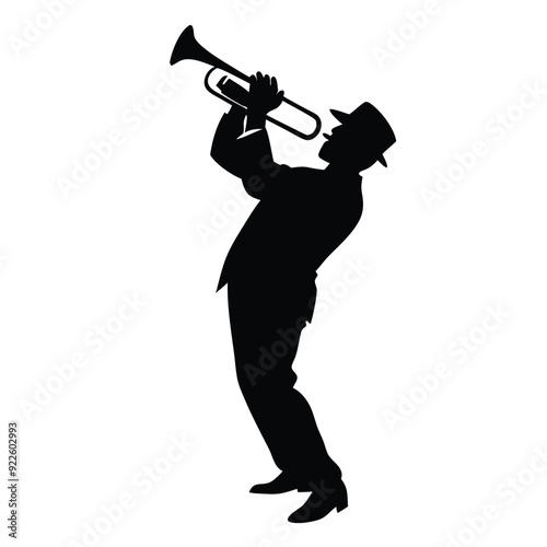 a male musician playing trumpet musical instrument vector silhouette isolated white background
