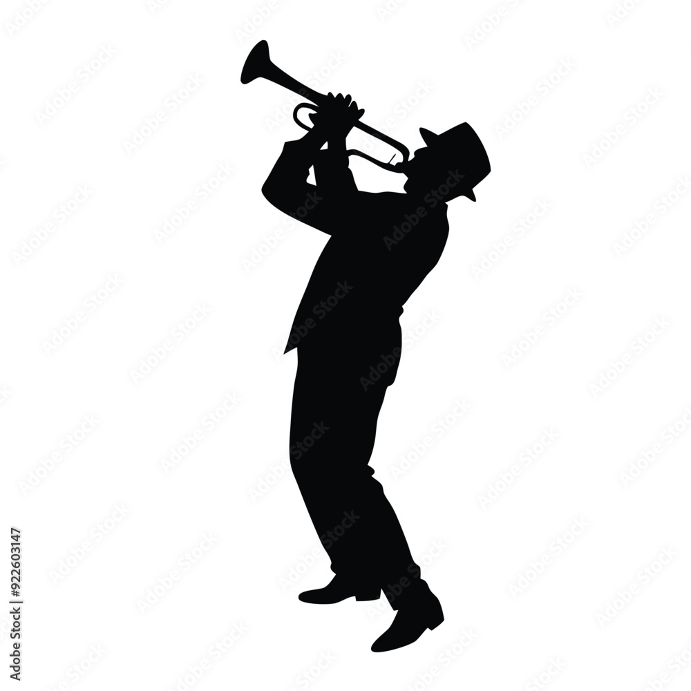 a male musician playing trumpet musical instrument vector silhouette isolated white background a male musician playing trumpet musical instrument vector silhouette isolated white background