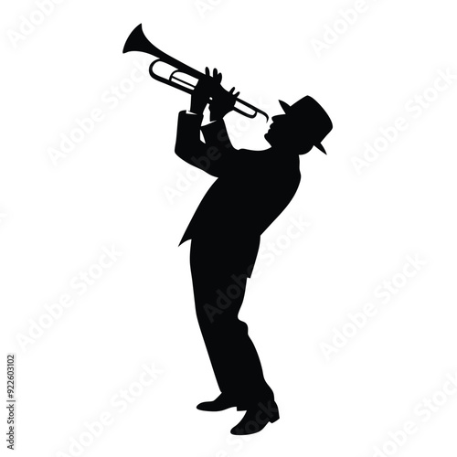 a male musician playing trumpet musical instrument vector silhouette isolated white background