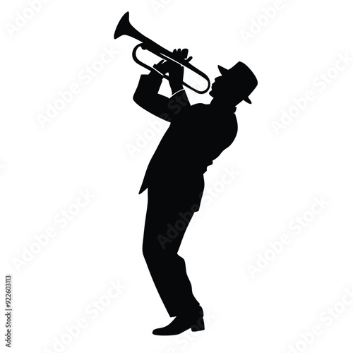 a male musician playing trumpet musical instrument vector silhouette isolated white background