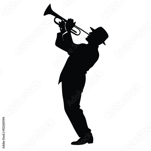 a male musician playing trumpet musical instrument vector silhouette isolated white background