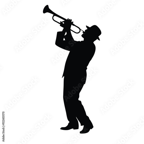a male musician playing trumpet musical instrument vector silhouette isolated white background