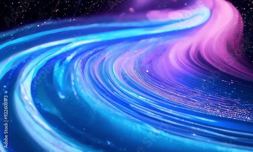 Neon purple and blue lines wave flow on black background. Futuristic technology concept. Digital waveform screensaver with futuristic neon lines and soft shine. AI Generative.