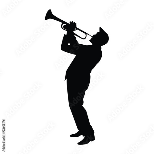 a male musician playing trumpet musical instrument vector silhouette isolated white background