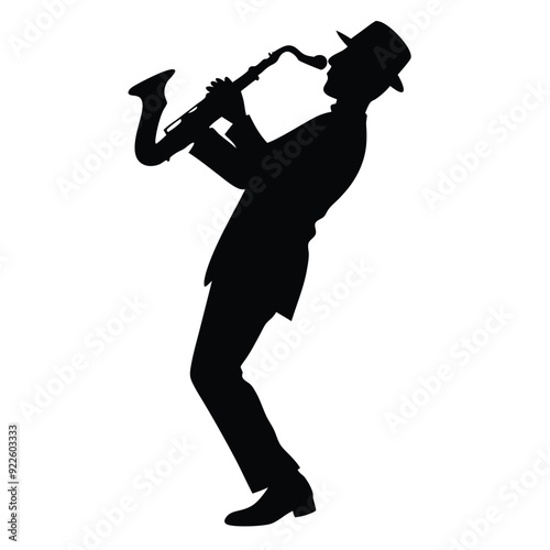 a musician playing saxophone music instrument. vector silhouette, black color silhouette 