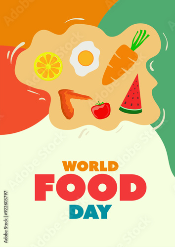 World Food Day. Vector poster illustration greeting every 16 october for healthy food and stop wasting food.