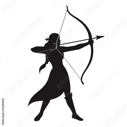 female warrior archer aiming at her target from a distance vector silhouette 
