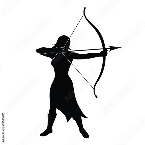 female warrior archer aiming at her target from a distance vector silhouette 