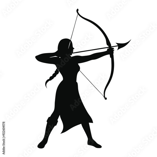female warrior archer aiming at her target from a distance vector silhouette 