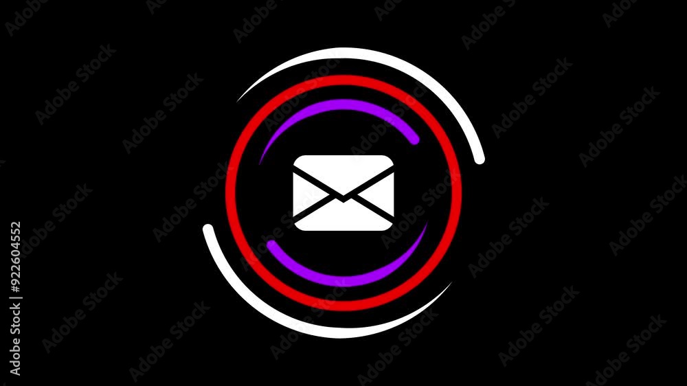 Email or message icon animation. Text or mailing symbol with circles.