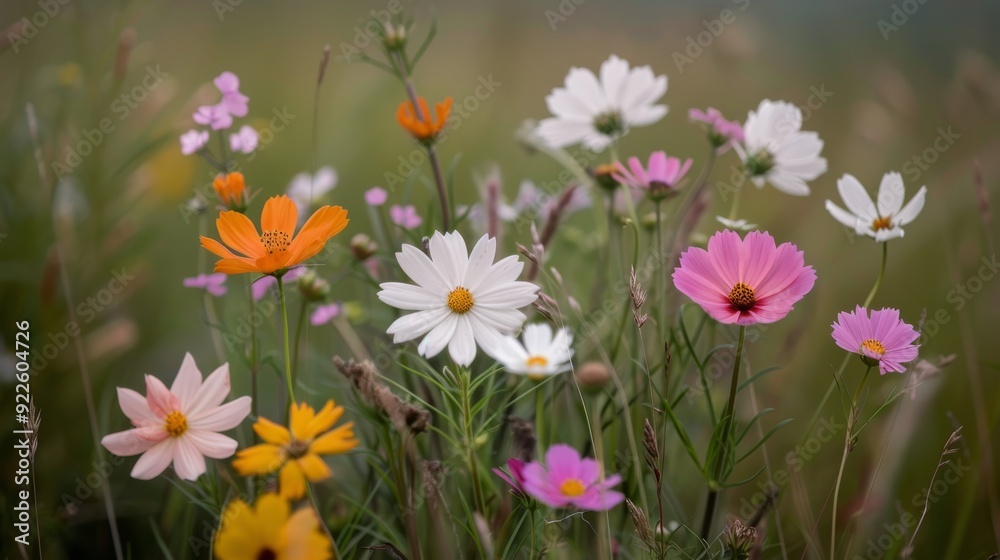 Colorful Wildflowers Blooming in a Sunny Meadow During Spring