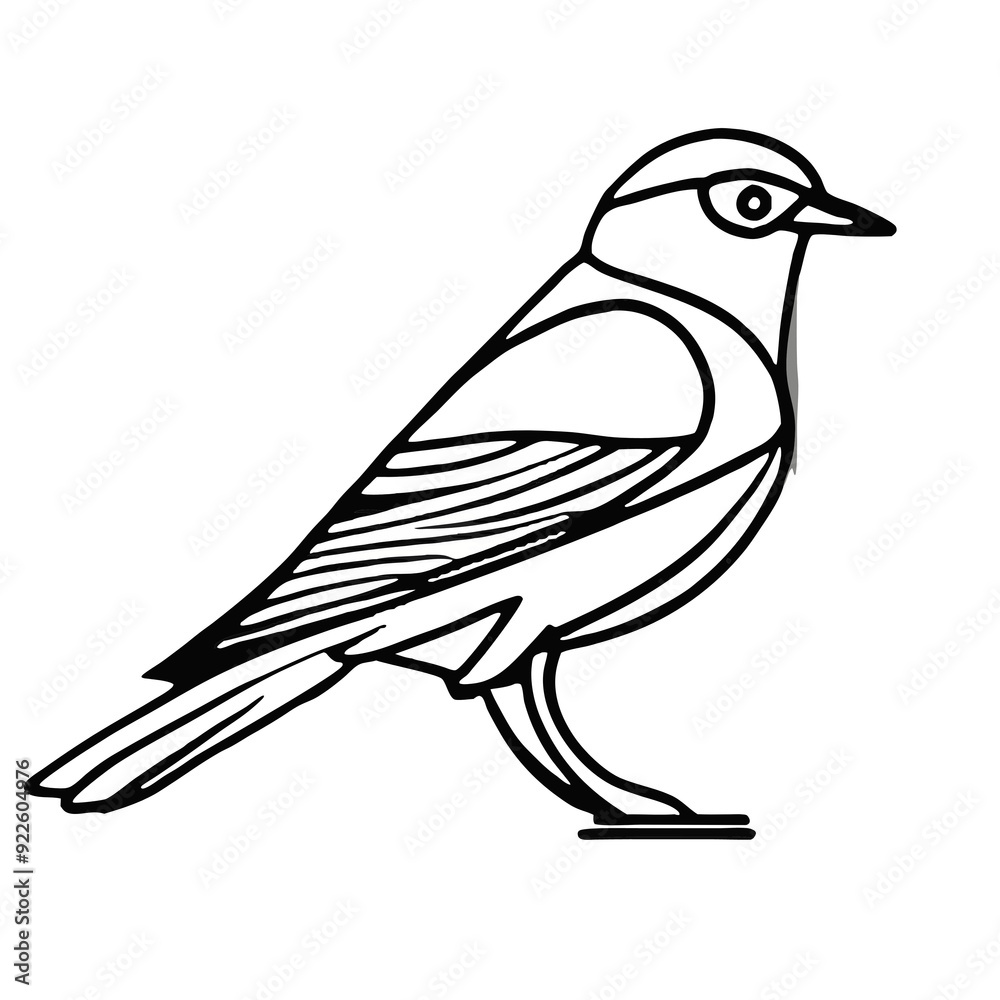 Stylized bird line drawing, black and white, nature illustration Stylized bird line drawing, black and white, nature illustration