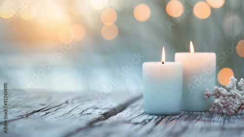 Tranquil Evening With Lit Candles on Weathered Wooden Table