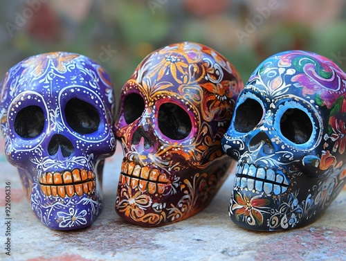 Hand-Painted Calaveras with Intricate Designs and Patterns