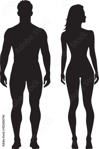 Black silhouette of a man and a woman. Male and female gender. Body silhouettes for medicine.