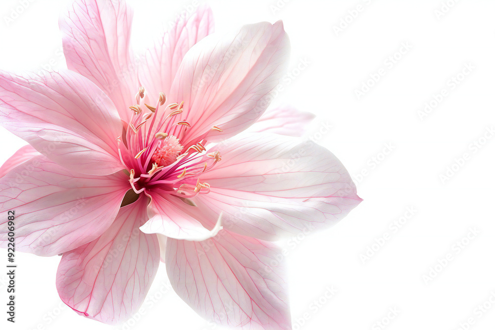 Fototapeta premium Pink Flower with Dew Drops Close-Up - Delicate and Fresh Blossom with Morning Dew and Natural Elegance