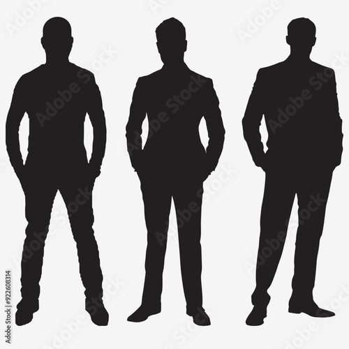 Three-man standing position silhouette illustration
