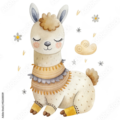 Obraz na płótnie Sleeping llama watercolor isolated clipart baby clothes, pattern and textile w salonie