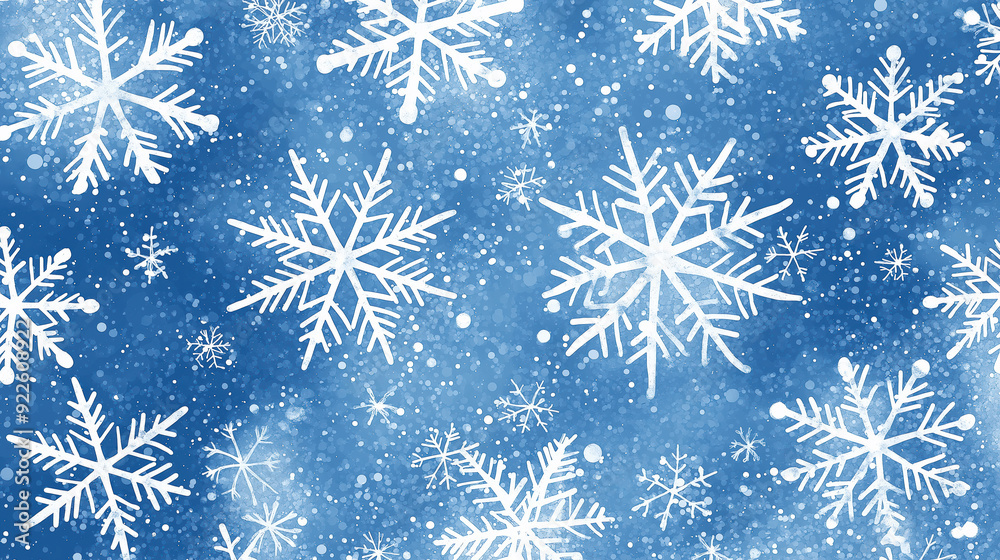 A blue background with white snowflakes scattered throughout A blue background with white snowflakes scattered throughout