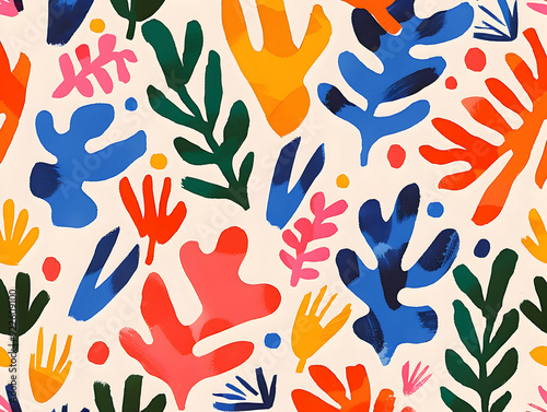VBold Abstract Leaf Pattern in Vibrant Colors with Organic Shapes and Modern Design Elements