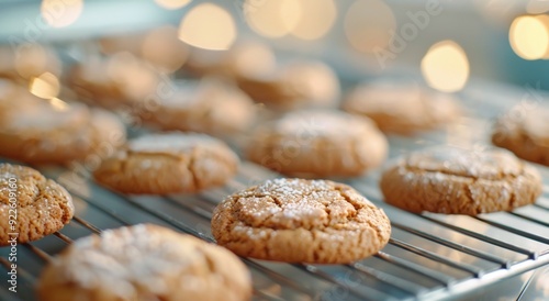 Freshly Baked Cookies Cooling On A Wire Rack In A Bright Kitchen