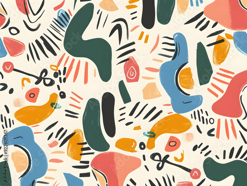 Playful Abstract Pattern with Organic Shapes and Bold Colors in a Contemporary Design 