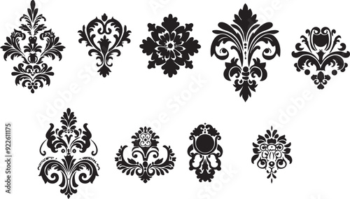 Dammask Pettern Modern Black Silhouette Design Elements