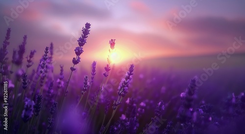 Lavender Fields at Sunset in a Serene Landscape