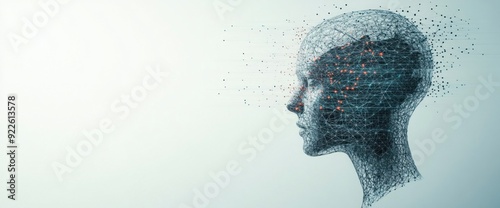 Futuristic robot with abstract network system, copy space, natural lighting photo