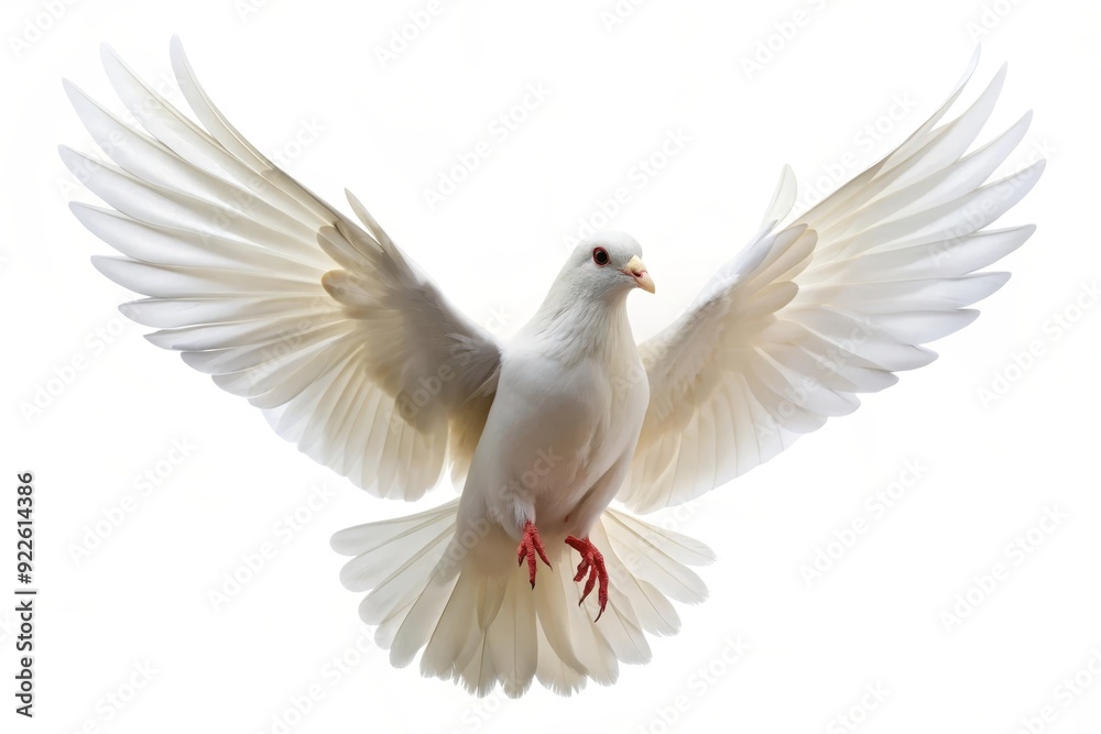 A white dove with outstretched wings, symbolizing peace, hope, purity, new beginnings, and spirituality. A white dove with outstretched wings, symbolizing peace, hope, purity, new beginnings, and spirituality.