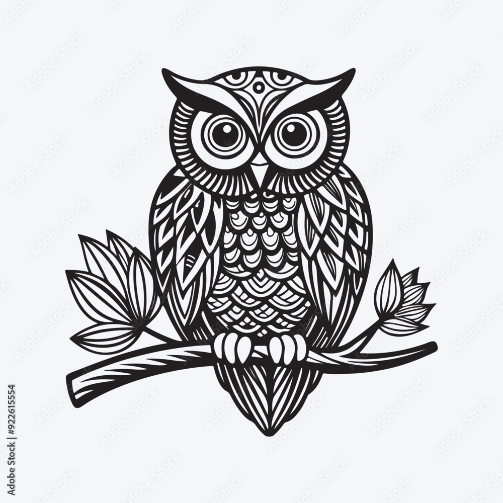 Obraz premium Owl coloring page mandala art design on white bg