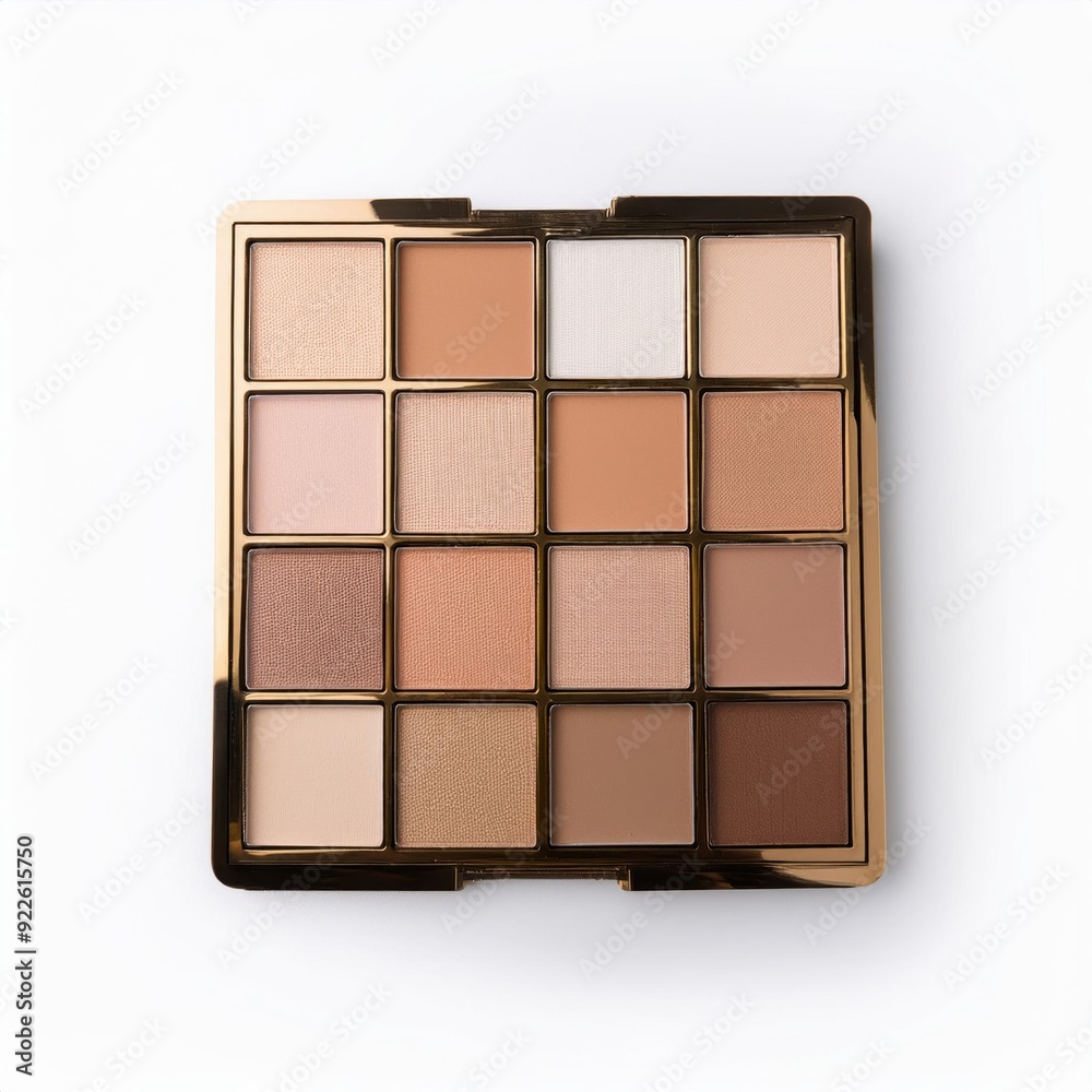 A mockup of an empty, blank eyeshadow palette with sleek bronze packaging. The minimalistic design is ideal for showcasing custom branding, makeup product designs, or cosmetic presentations. A mockup of an empty, blank eyeshadow palette with sleek bronze packaging. The minimalistic design is ideal for showcasing custom branding, makeup product designs, or cosmetic presentations.