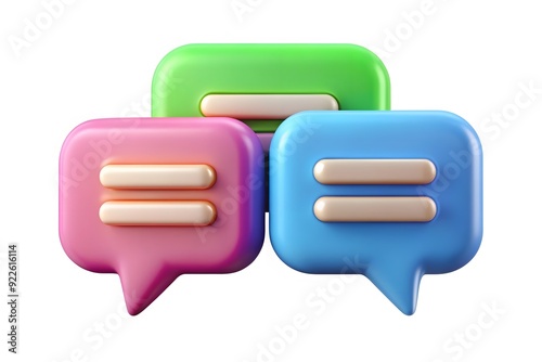 Blank speech icon dialog bubble isolated on white 3d background with two blue, pink message speak symbol or communication talk chatting balloon sign and social chat dialogue button simple conversation