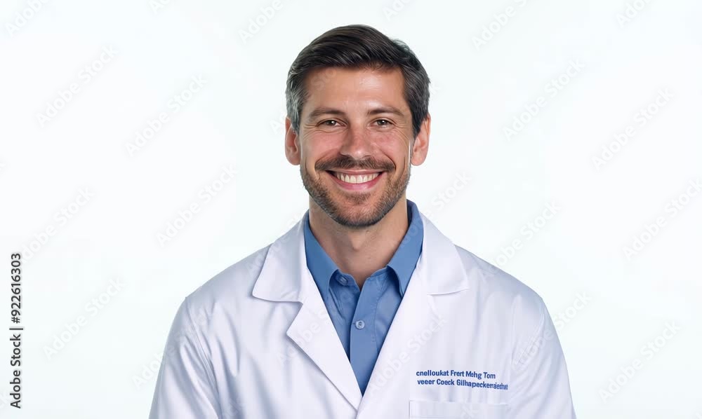 Portrait of a handsome doctor smiling at the camera on white background Portrait of a handsome doctor smiling at the camera on white background